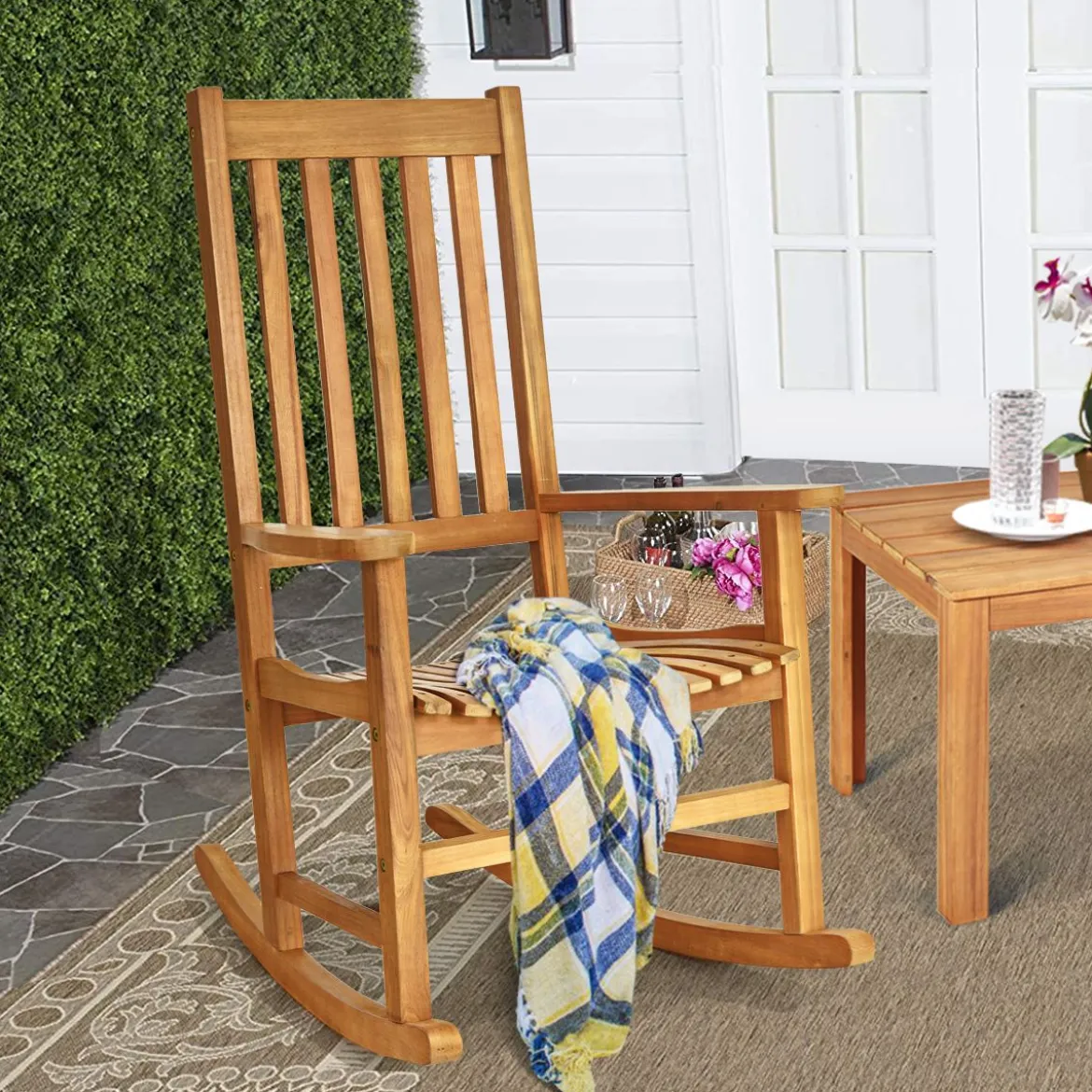 Garten Schaukelstuhl Holz Schaukelsessel Gartenstuhl Outdoor 71 x 84 x 116 cm Braun