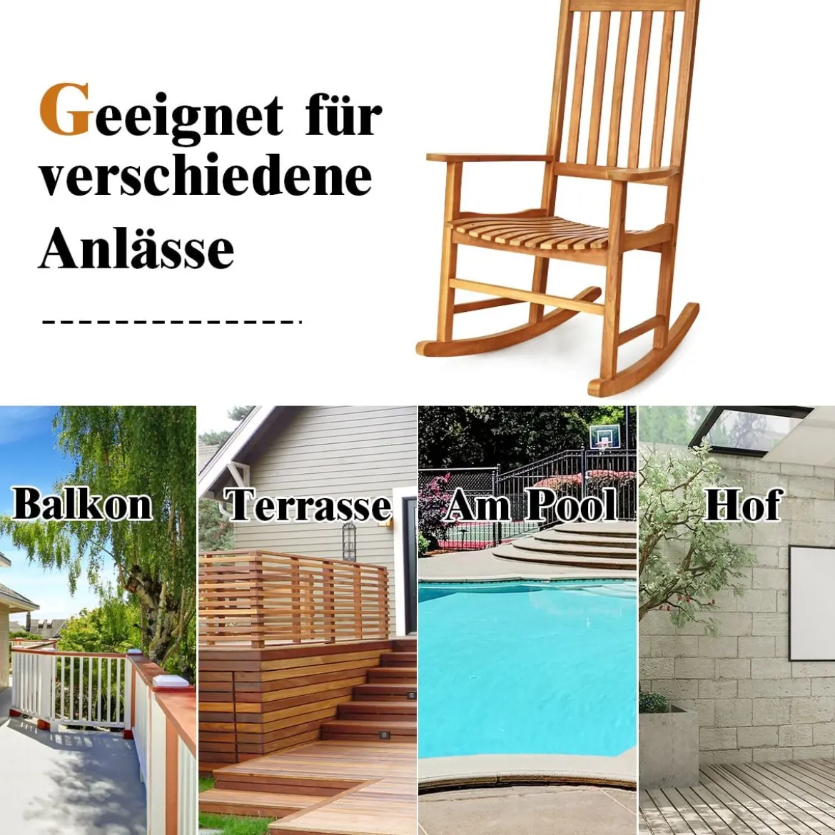 Garten Schaukelstuhl Holz Schaukelsessel Gartenstuhl Outdoor 71 x 84 x 116 cm Braun