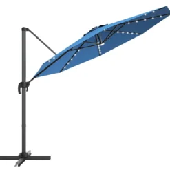 Gartenschirm Kurbelschirm Hängender mit LED Solarlichtern Neigbarer Ampelschirm Blau