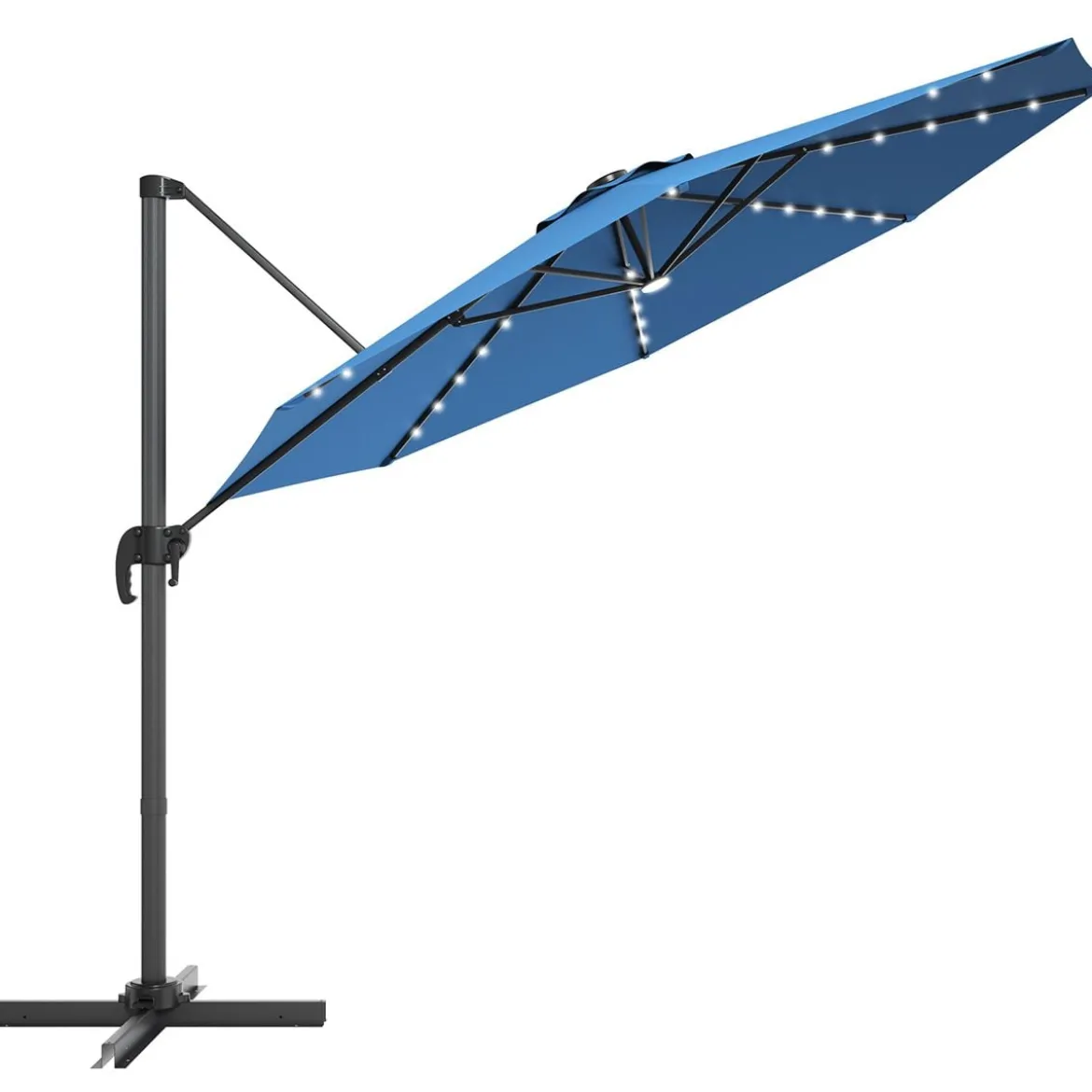 Gartenschirm Kurbelschirm Hängender mit LED Solarlichtern Neigbarer Ampelschirm Blau