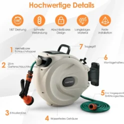 Gartenschlauch-Aufroller mit Wandhalterung 180˚ drehbare Halterung 1/2 Zoll 30m + 2m