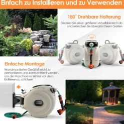 Gartenschlauch-Aufroller mit Wandhalterung 180˚ drehbare Halterung 1/2 Zoll 15m + 1m