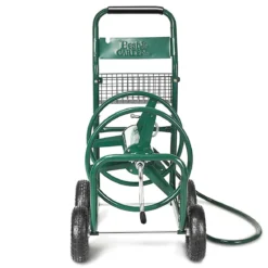 Garten Schlauchwagen Schlauchaufroller Schlauchtrommel mit Korb Grün Metall 96 x 62 x 113 cm