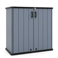 Gartenschrank Aufbewahrungsbox Wetterfest mit Abschließbarer Doppeltür 120 x 65 x 117 cm Grau/Schwarz