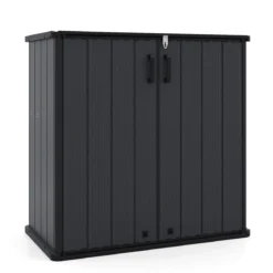Gartenschrank Aufbewahrungsbox Wetterfest mit Abschließbarer Doppeltür 120 x 65 x 117 cm Grau/Schwarz