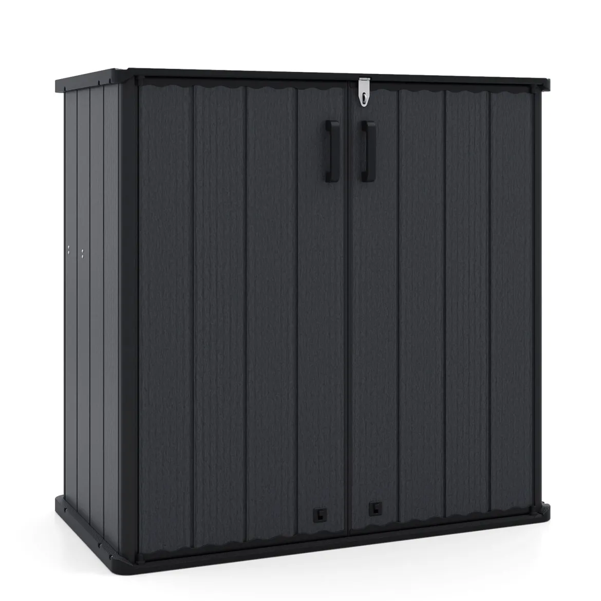 Gartenschrank Aufbewahrungsbox Wetterfest mit Abschließbarer Doppeltür 120 x 65 x 117 cm Grau/Schwarz