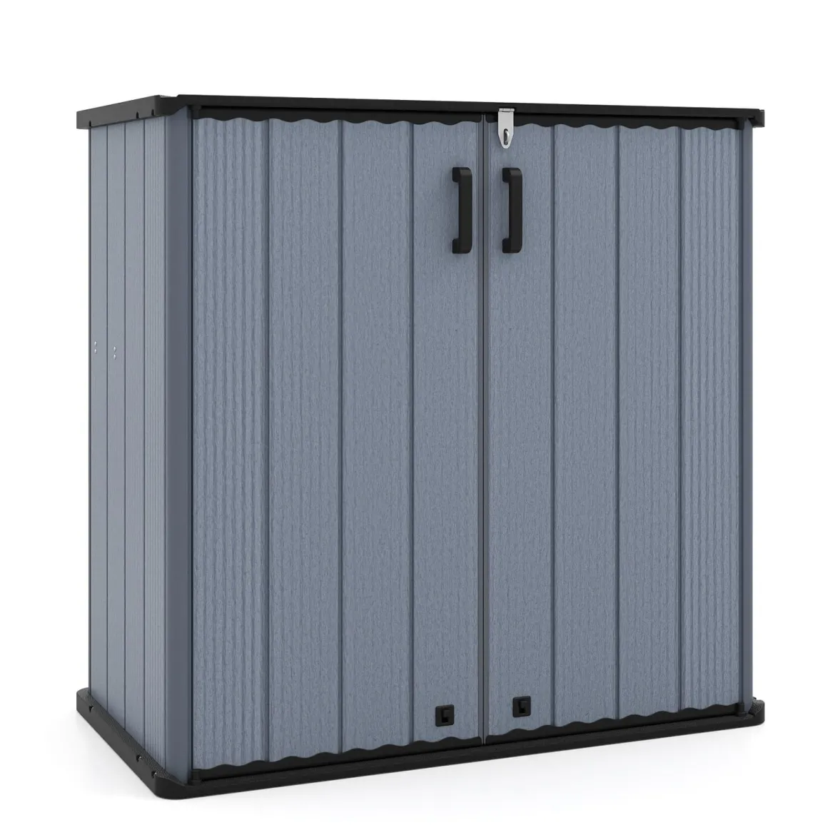Gartenschrank Aufbewahrungsbox Wetterfest mit Abschließbarer Doppeltür 120 x 65 x 117 cm Grau/Schwarz