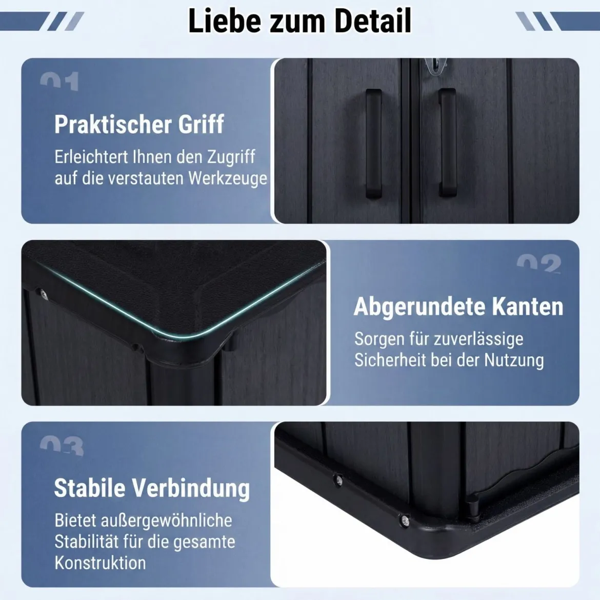 Gartenschrank Aufbewahrungsbox Wetterfest mit Abschließbarer Doppeltür 120 x 65 x 117 cm Grau/Schwarz