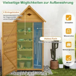 Gartenschrank aus Fichtenholz mit Abschließbarer Tür & 4 Abnehmbare Regalböden & Luftventil Gerätehaus
