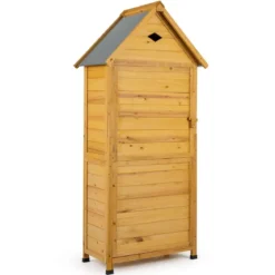 Gartenschrank aus Fichtenholz mit Abschließbarer Tür & 4 Abnehmbare Regalböden & Luftventil Gerätehaus