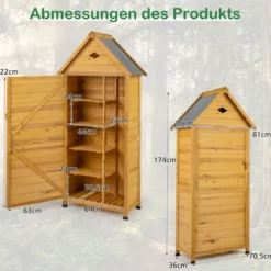 Gartenschrank aus Fichtenholz mit Abschließbarer Tür & 4 Abnehmbare Regalböden & Luftventil Gerätehaus