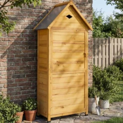 Gartenschrank aus Fichtenholz mit Abschließbarer Tür & 4 Abnehmbare Regalböden & Luftventil Gerätehaus