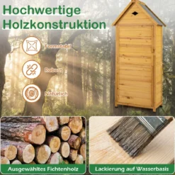 Gartenschrank aus Fichtenholz mit Abschließbarer Tür & 4 Abnehmbare Regalböden & Luftventil Gerätehaus