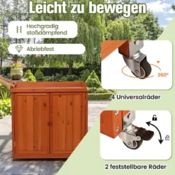 Gartenschrank aus Holz Lagerschrank mit 4 Universalrädern Garten Natur