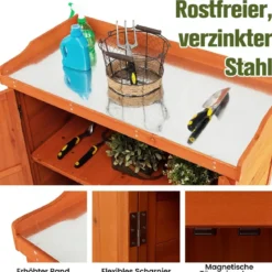 Gartenschrank aus Holz Lagerschrank mit 4 Universalrädern Garten Natur