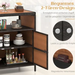 Gartenschrank Rattan Terrassenschrank mit Akazienholz-Arbeitsplatte Terrasse 90 x 53 x 86 cm Braun