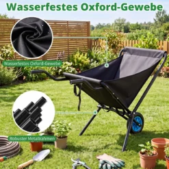 Gartenschubkarre mit Rad Faltbare Schubkarre mit Rutschfester Griff bis zu 40 kg Belastbar Schwarz