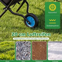 Gartenschubkarre mit Rad Faltbare Schubkarre mit Rutschfester Griff bis zu 40 kg Belastbar Schwarz