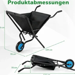 Gartenschubkarre mit Rad Faltbare Schubkarre mit Rutschfester Griff bis zu 40 kg Belastbar Schwarz