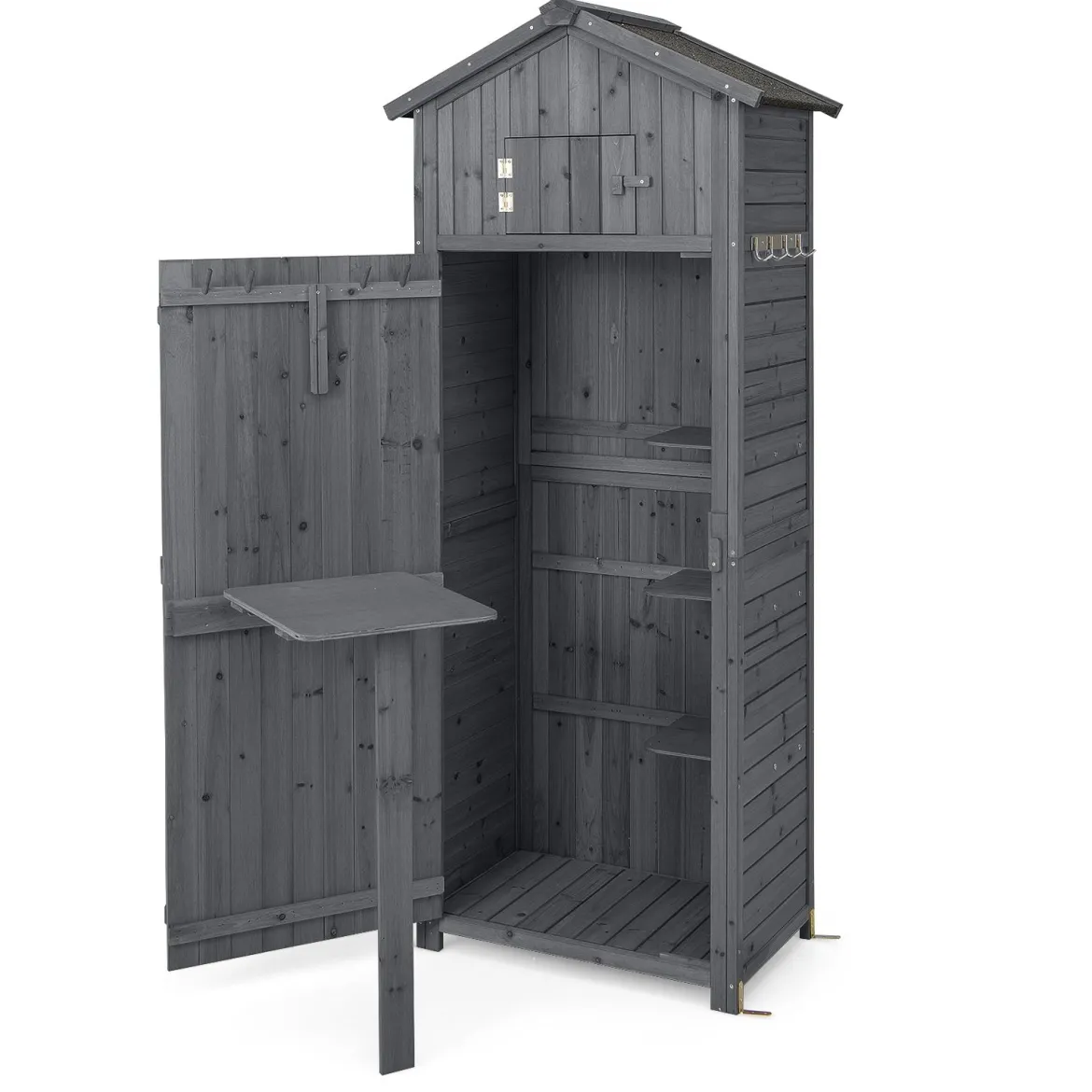 Gartenschuppen 180,5 cm hoher Geräteschrank für den Außenbereich mit abschließbaren Türen klappbarem Tisch Grau