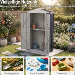 Gartenschuppen Metall Geräteschuppen mit Abschließbarer Tür & Kantenschutzkappen 126 x 41 x 185 cm Grau