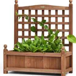 Gartenspalier Blumenkasten mit Rankgitter Massivholz-Pflanzgefäß 64,5 x 28 x 75 cm Dunkelbraun