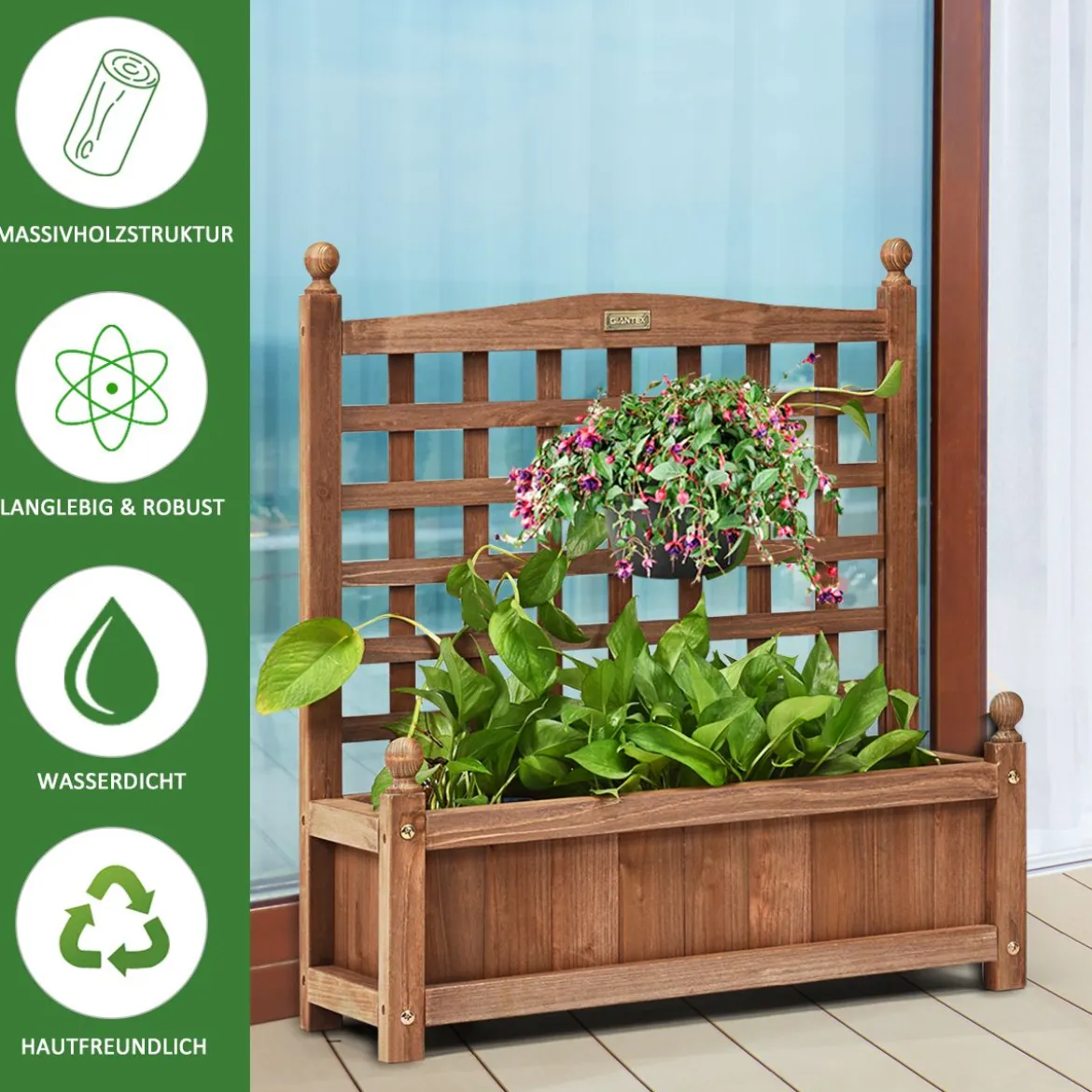 Gartenspalier Blumenkasten mit Rankgitter Massivholz-Pflanzgefäß 64,5 x 28 x 75 cm Dunkelbraun