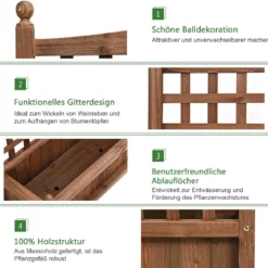 Gartenspalier Blumenkasten mit Rankgitter Massivholz-Pflanzgefäß 64,5 x 28 x 75 cm Dunkelbraun