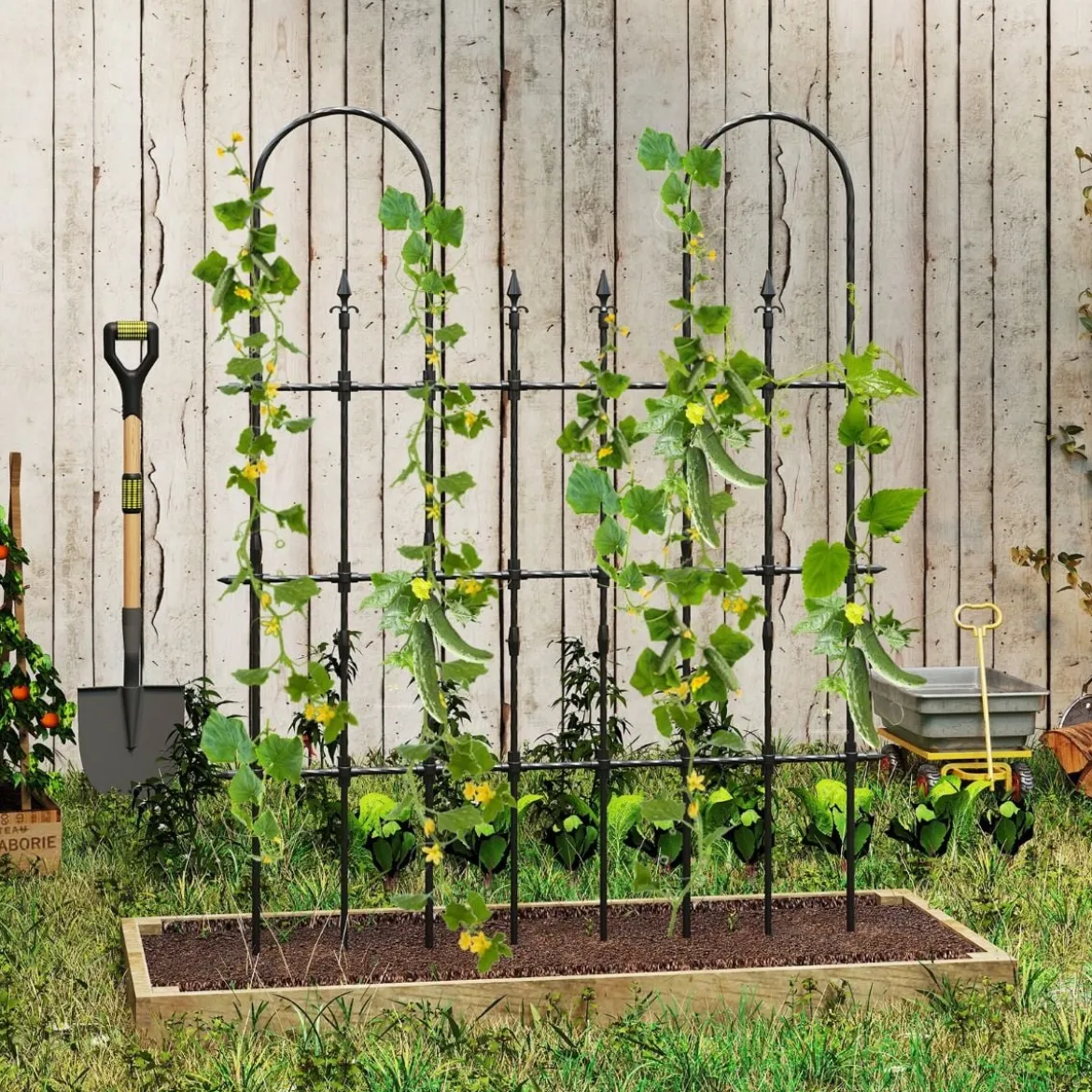Garten Spalier für Kletterpflanzen Rostfreier Metall Pflanzenstützrahmen für Hochbeet