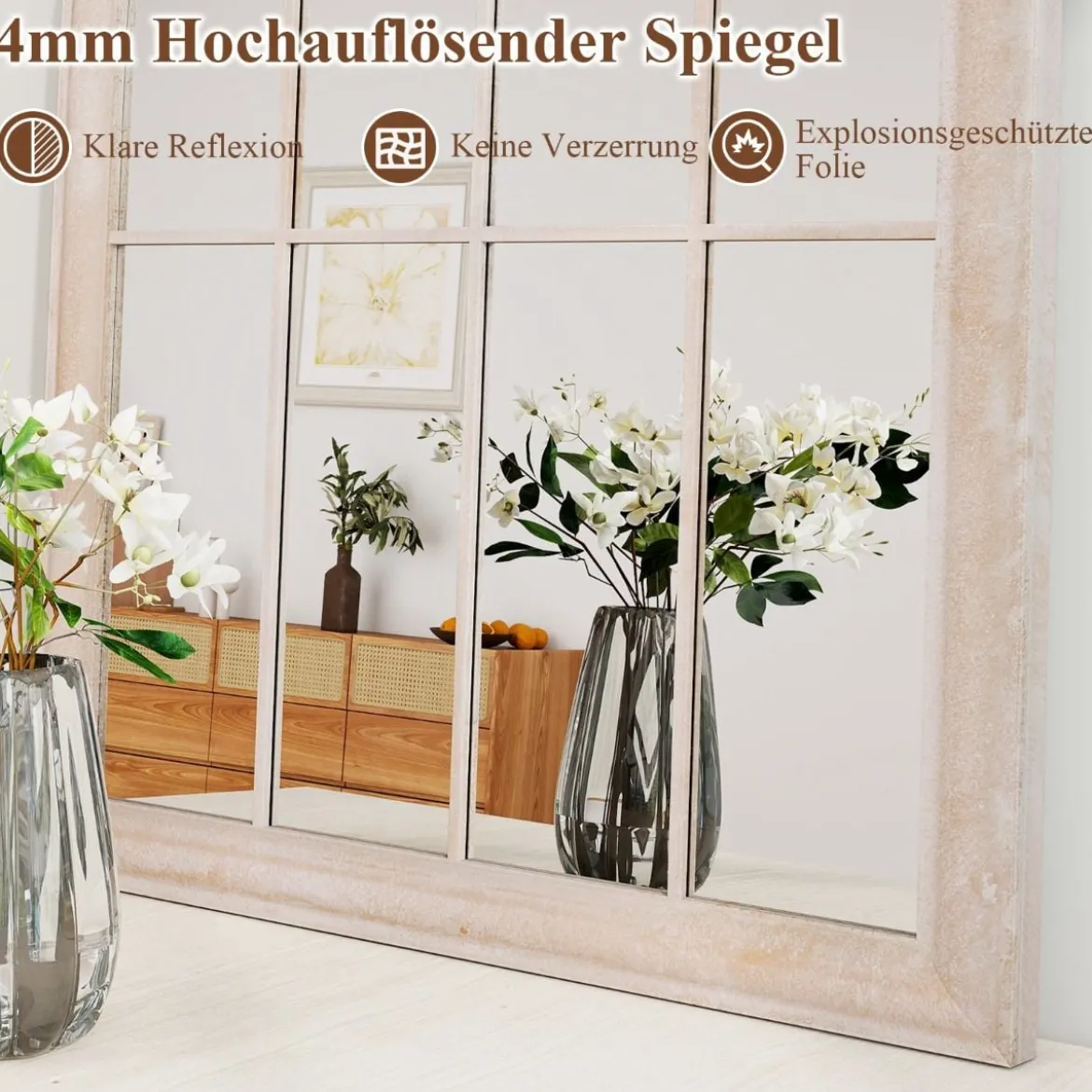 Gartenspiegel 69,5 x 88cm Wandspiegel Bogen mit Metallrahmen, dekorativer Spiegel