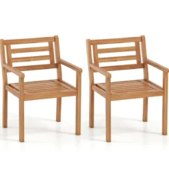 Gartenstühle Akazienholz 2er Set Holzstühle mit Rückenlehne & Armlehne Balkonstühle Blastbar bis 180 kg
