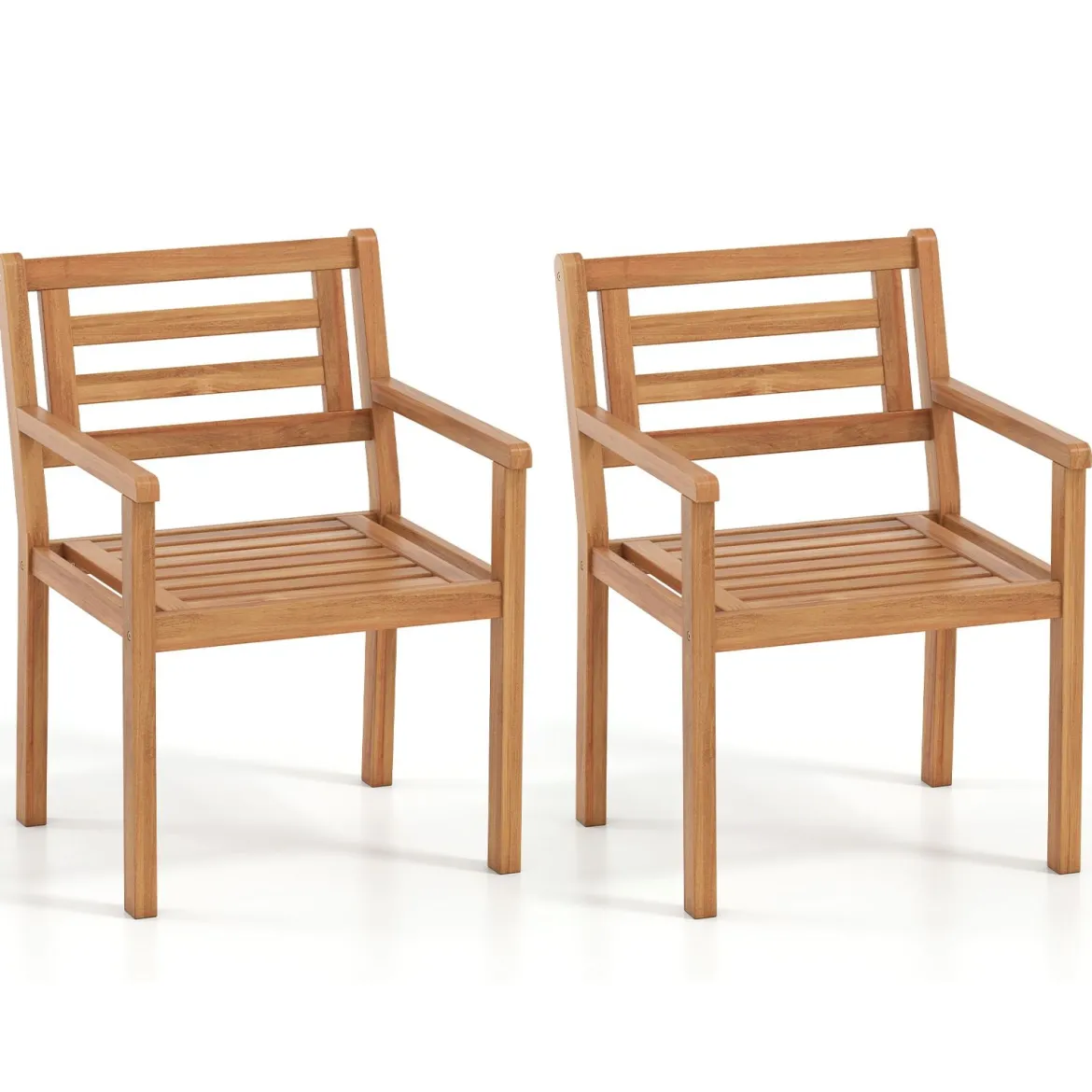 Gartenstühle Akazienholz 2er Set Holzstühle mit Rückenlehne & Armlehne Balkonstühle Blastbar bis 180 kg