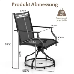 Gartenstühle 360° drehbar 2er Set Terrassenstühle mit schnell trocknendem Stoff Schwarz 65 x 61 x 90 cm