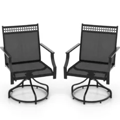 Gartenstühle 360° drehbar 2er Set Terrassenstühle mit schnell trocknendem Stoff Schwarz 65 x 61 x 90 cm