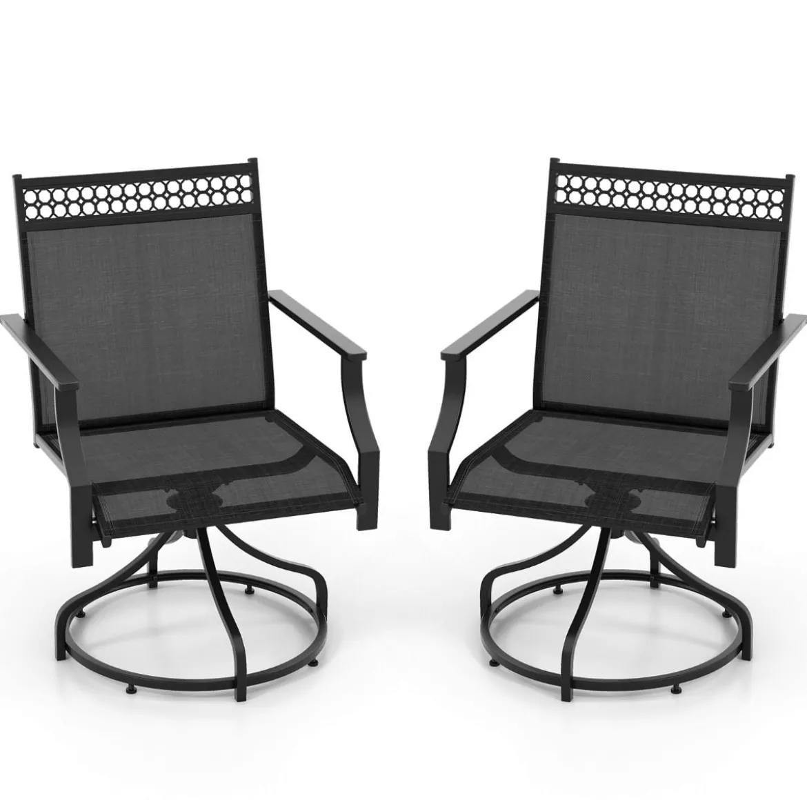 Gartenstühle 360° drehbar 2er Set Terrassenstühle mit schnell trocknendem Stoff Schwarz 65 x 61 x 90 cm