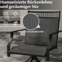 Gartenstühle 360° drehbar 2er Set Terrassenstühle mit schnell trocknendem Stoff Schwarz 65 x 61 x 90 cm