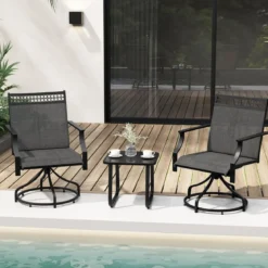Gartenstühle 360° drehbar 2er Set Terrassenstühle mit schnell trocknendem Stoff Schwarz 65 x 61 x 90 cm