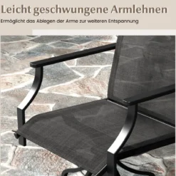 Gartenstühle 360° drehbar 2er Set Terrassenstühle mit schnell trocknendem Stoff Schwarz 65 x 61 x 90 cm