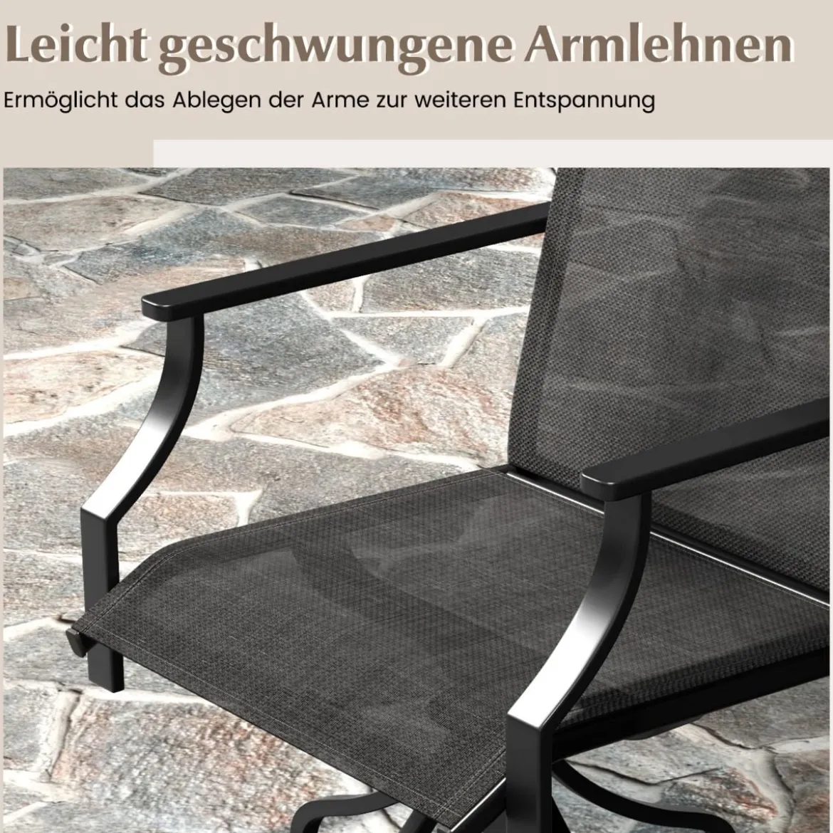 Gartenstühle 360° drehbar 2er Set Terrassenstühle mit schnell trocknendem Stoff Schwarz 65 x 61 x 90 cm