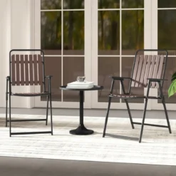 Gartenstühle 2er Set Klappstühle mit Sitz und Rückenlehne aus PP wetterfeste Balkonstühle bis 180 kg belastbar Kaffee