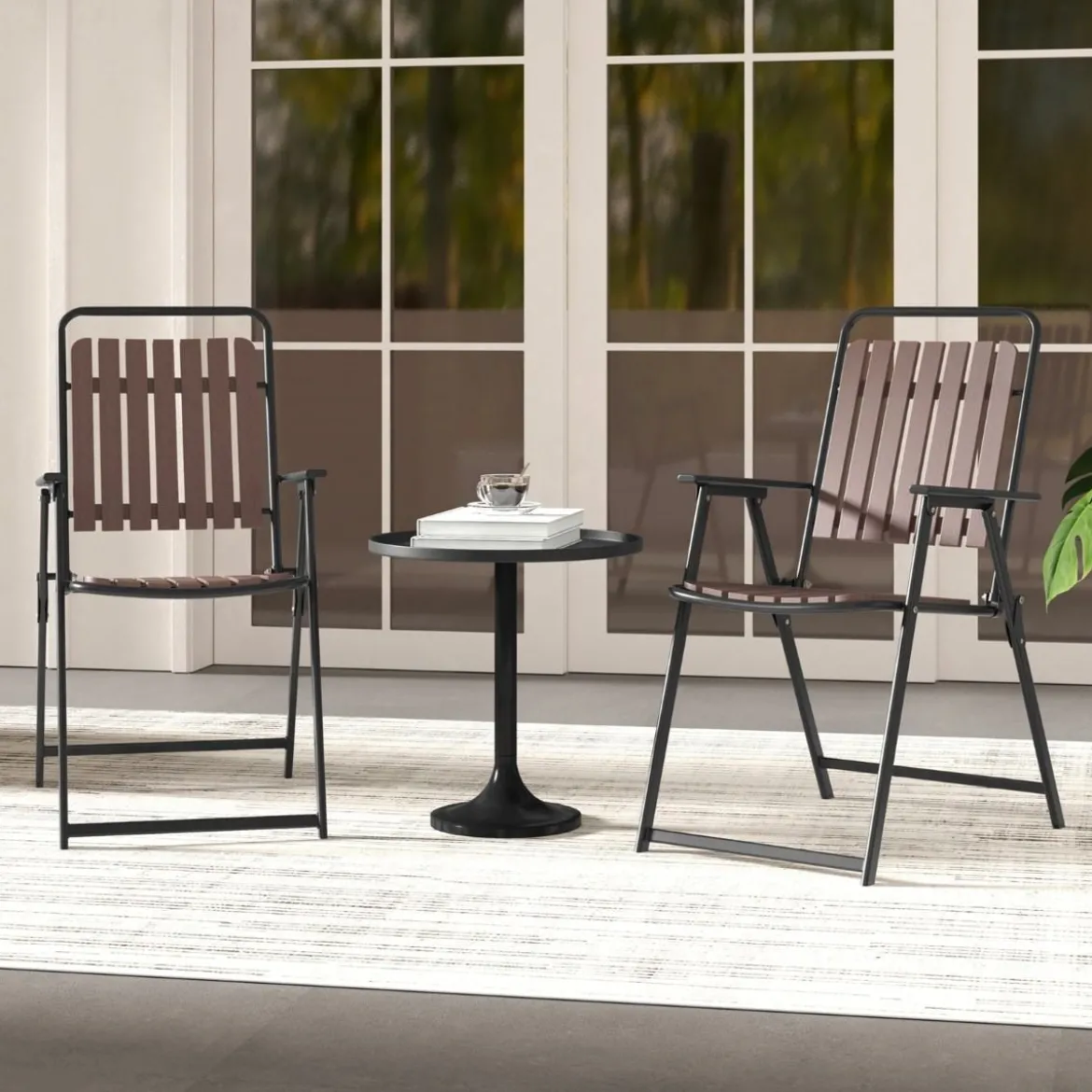 Gartenstühle 2er Set Klappstühle mit Sitz und Rückenlehne aus PP wetterfeste Balkonstühle bis 180 kg belastbar Kaffee