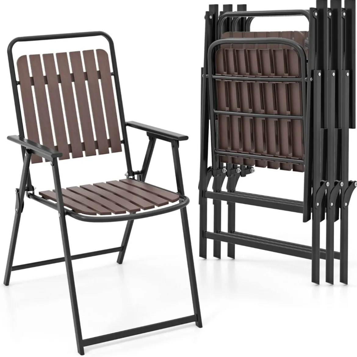 Gartenstühle 2er Set Klappstühle mit Sitz und Rückenlehne aus PP wetterfeste Balkonstühle bis 180 kg belastbar Kaffee