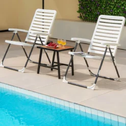 Gartenstühle 2er Set Klappstühle mit 7-Fach Verstellbarer Rückenlehne Weiß