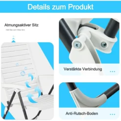 Gartenstühle 2er Set Klappstühle mit 7-Fach Verstellbarer Rückenlehne Weiß