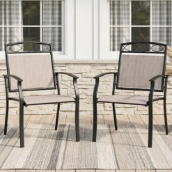 Gartenstühle 2er Set Wetterfeste Terrassenstühle aus Atmungsaktivem Stoff mit Breiter Sitzfläche Braun