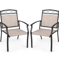 Gartenstühle 2er Set Wetterfeste Terrassenstühle aus Atmungsaktivem Stoff mit Breiter Sitzfläche Braun