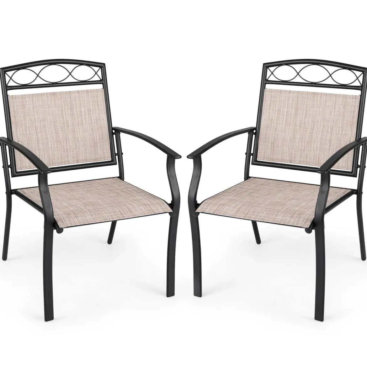 Gartenstühle 2er Set Wetterfeste Terrassenstühle aus Atmungsaktivem Stoff mit Breiter Sitzfläche Braun