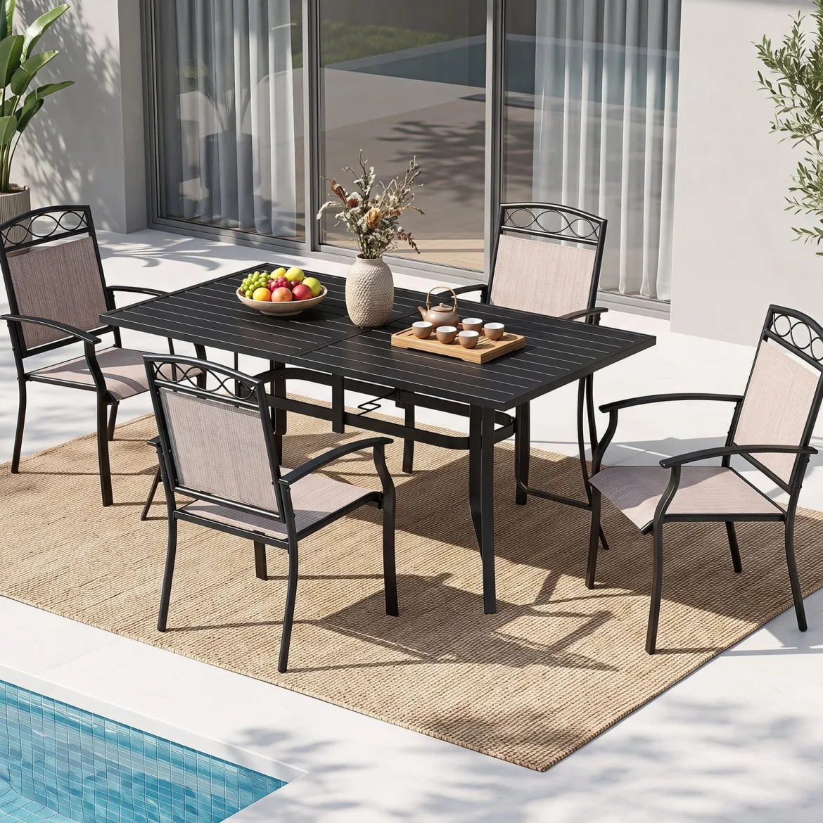 Gartenstühle 2er Set Wetterfeste Terrassenstühle aus Atmungsaktivem Stoff mit Breiter Sitzfläche Braun