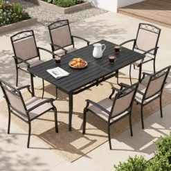 Gartenstühle 2er Set Wetterfeste Terrassenstühle aus Atmungsaktivem Stoff mit Breiter Sitzfläche Braun
