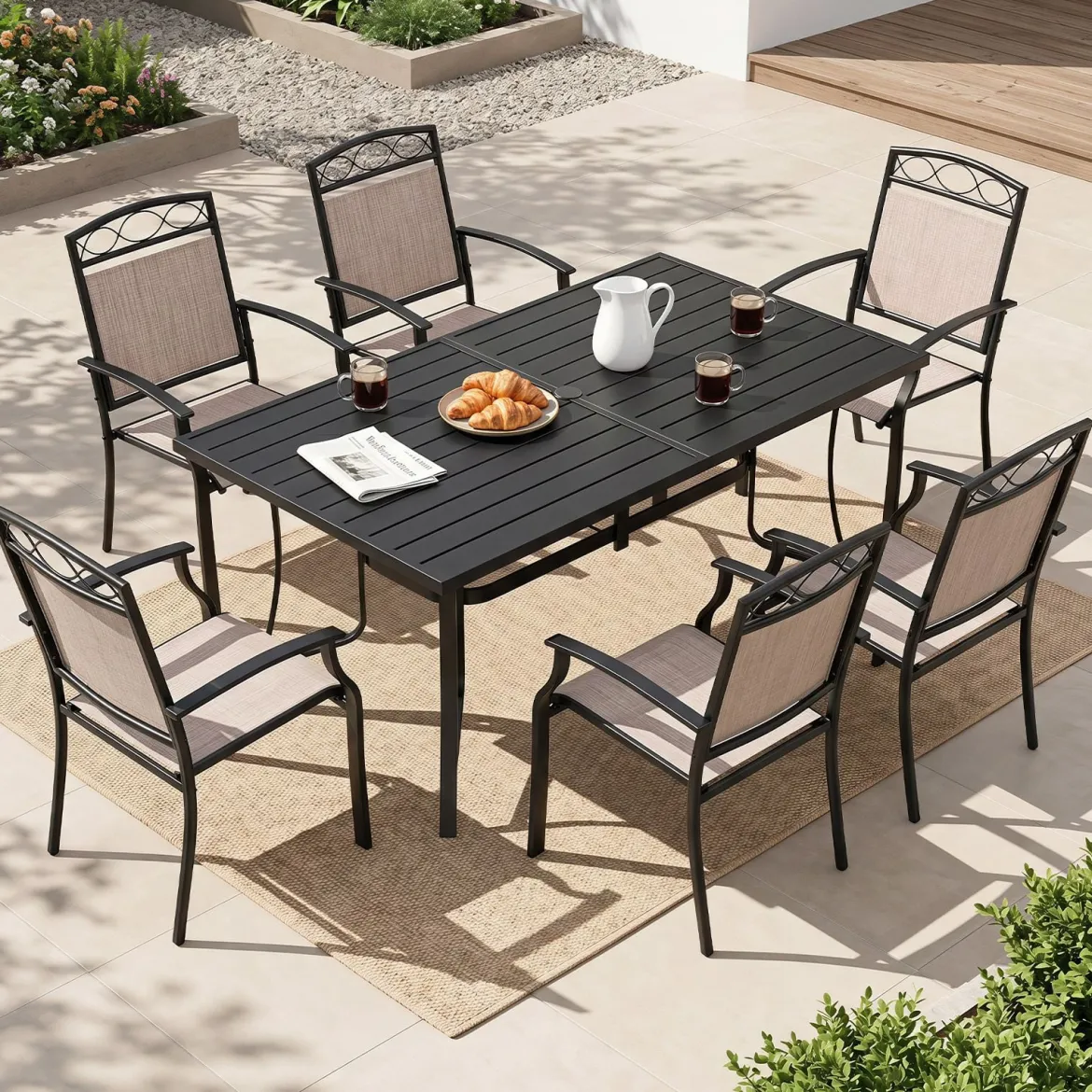 Gartenstühle 2er Set Wetterfeste Terrassenstühle aus Atmungsaktivem Stoff mit Breiter Sitzfläche Braun